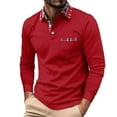 thumbnail image 1 of Charmgo Mens T-Shirts Clearance, Men's Fashion Spring and Autumn Casual Long Sleeve Button Solid Color Long Sleeve T Shirt Top Golf Shirts for Men, Polo Shirts for Men Red S, 1 of 4