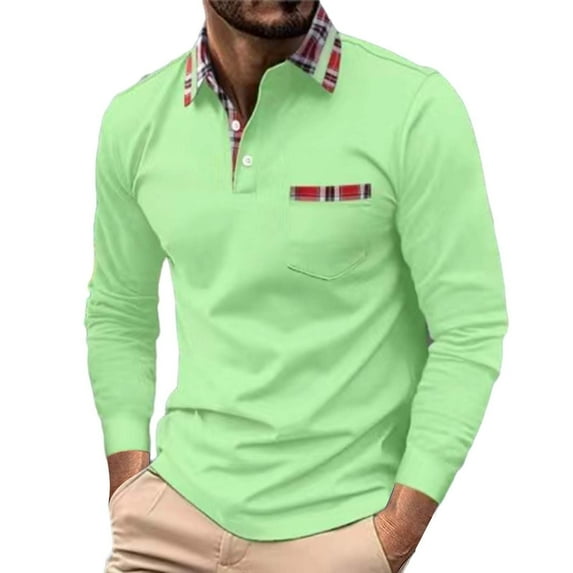 Charmgo Mens T-Shirts Clearance, Men's Fashion Spring and Autumn Casual Long Sleeve Button Solid Color Long Sleeve T Shirt Top Golf Shirts for Men, Polo Shirts for Men Green M