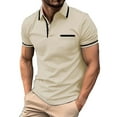thumbnail image 1 of Charmgo Mens T-Shirts Clearance, Men's Fashion Spring and Summer Buttons Casual Short Sleeve Lapel Neck Shirt Solid Color Tops Golf Shirts for Men, Polo Shirts for Men Beige M, 1 of 5