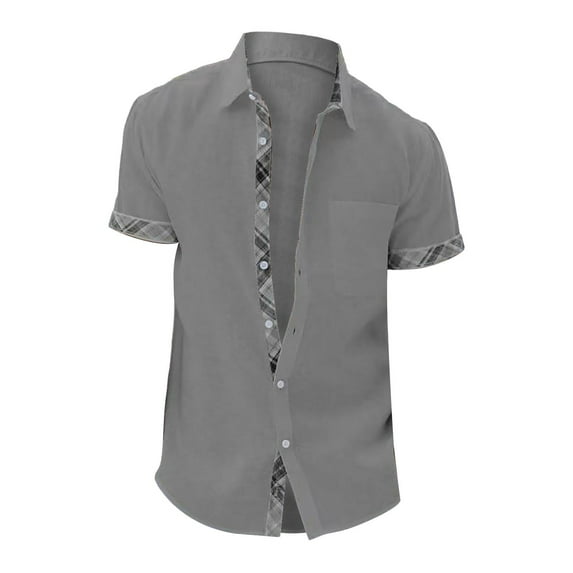 Charmgo Mens T-Shirts Clearance, Men's Summer Casual Short Sleeve Button Down Shirt Cuff Collar Flip Collar Top Golf Shirts for Men, Polo Shirts for Men Grey XXXXXL