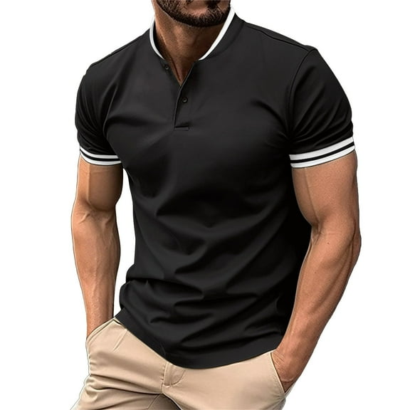 Charmgo Mens T-Shirts Clearance, Men's Summer Collar Button Up Shirt for Sports and Leisure Golf Shirts for Men, Polo Shirts for Men Black XL