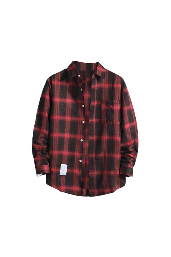 Mens T-Shirts Clearance, Mens Casual Fall Lapel Neck Shirt Button Down Long Sleeve Shirt Men's Casual Shirts for Men, Flannel Shirt for Men Red XL