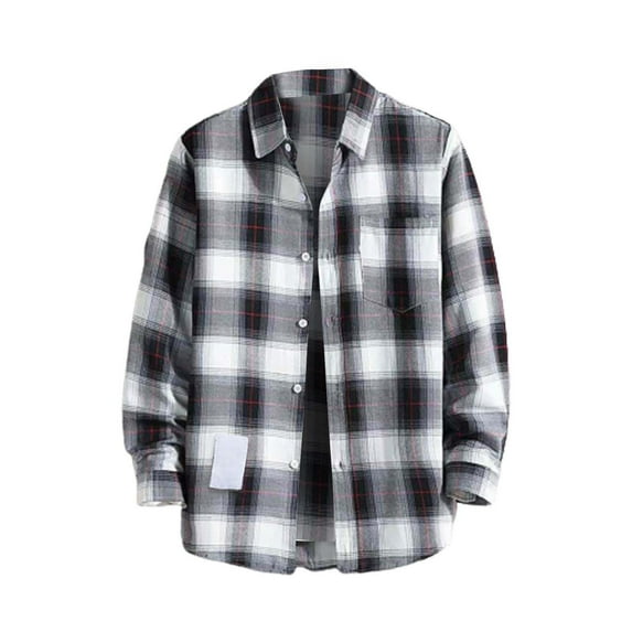 Charmgo Mens T-Shirts Clearance, Mens Casual Fall Lapel Neck Shirt Button Down Long Sleeve Shirt Men's Casual Shirts for Men, Flannel Shirt for Men White XXXXXL