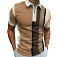 thumbnail image 1 of Charmgo Mens T-shirts Clearance, Men Summer Striped Splice Print T Shirt Turn Down Collar Short Sleeve Tops Golf Shirts for Men, Polo Shirts for Men Brown M, 1 of 4