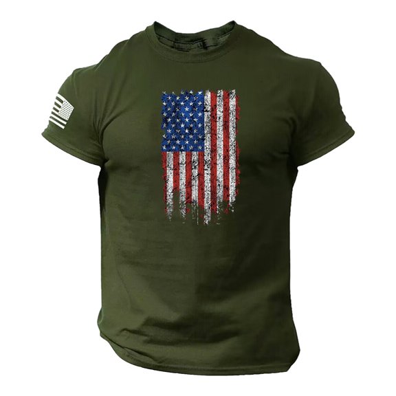 Charmgo Mens T-shirts Clearance, Summer Men's Casual US Flag Print Fitness 3D Printed Short Sleeve T Shirt Golf Shirts for Men, Polo Shirts for Men Green XL