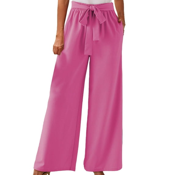 Charmgo Palazzo Pants for Women, Womens Casual Loose High Waisted Pants Casual Loose Spring Summer Solid Trousers with Pocket Wide Leg Flowy Pants for Women Hot Pink S