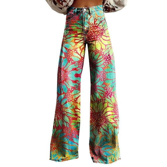 Charmgo Palazzo Pants for Women, Women's Loose Fashion Plus Size Printed Casual Pants Wide Leg Pants Flowy Pants for Women Black L