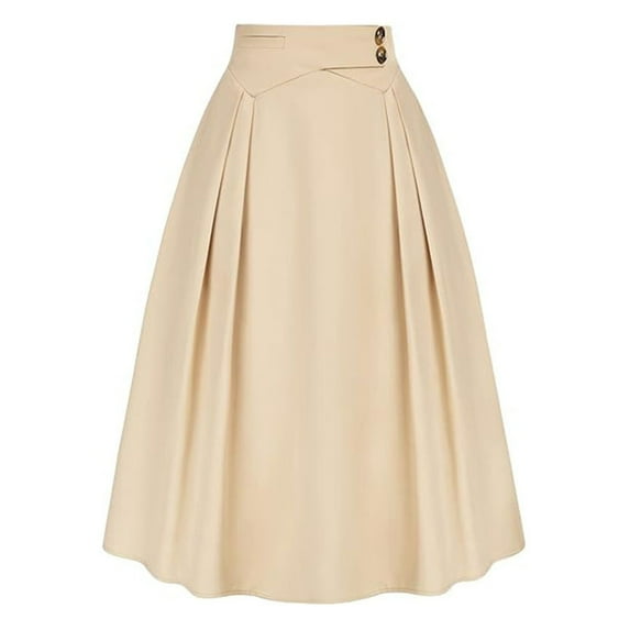 Charmgo Pleated Skirts Clearance, Women's Casual High Waisted A Line Bow Tie Up Midi Skirt with Pockets, Skirts for Women Trendy Summer Beige L