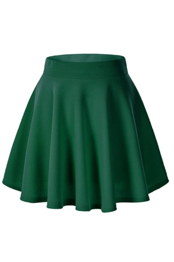 Pleated Skirts for Women, Women's Solid Color Basic Versatile Stretchy Flared Casual Pleats Mini Skirt Long Skirts for Women, Skirts for Women Trendy Summer Green XL