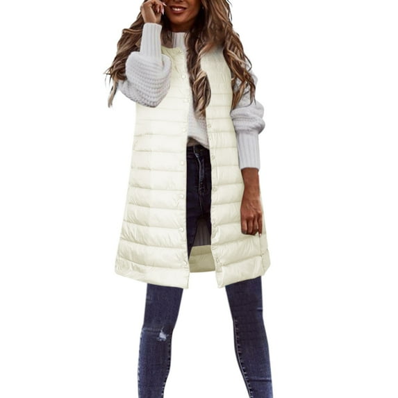 Charmgo Puffer Vest Women, Women's Winter Vest Thin and Light Down Coat Slim Gilet Quilted Jacket Outdoor Winter Coat Vest with Pocket Puffer Jacket Womens, Winter Coats for Women Beige XS