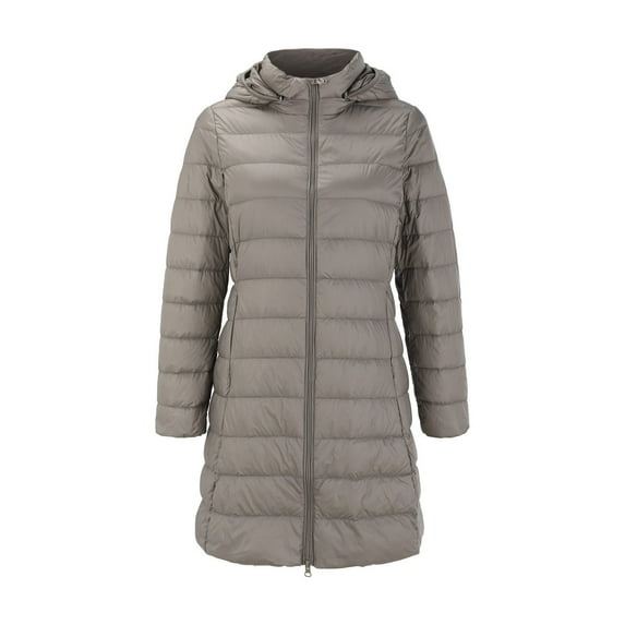 Charmgo Quilted Jackets for Women, Women's Solid Color Hooded Coat Removable Slim Fit Zipper Mid Length Down Jacket Puffer Jacket Womens, Winter Coats for Women Khaki XXXL
