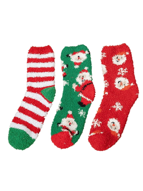 Socks for Women Clearance, 3 Pairs Christmas Fuzzy Socks for Women Home Casual Sleeping Socks Warm Cozy Slipper Socks Microfiber Fluffy Socks Christmas Gifts, Compression Socks for Women Pink