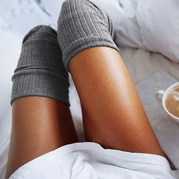 Charmgo Socks for Women Clearance, Girls Ladies Women Thigh High Over The Knee Socks Long Cotton Stockings Warm Thigh High Stockings, Compression Socks for Women Dark Gray