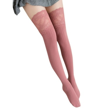 Charmgo Socks for Women Clearance, Women Lace Trim Thigh High Over The Knee Socks Long Cotton Warm Stockings Thigh High Stockings, Compression Socks for Women Pink