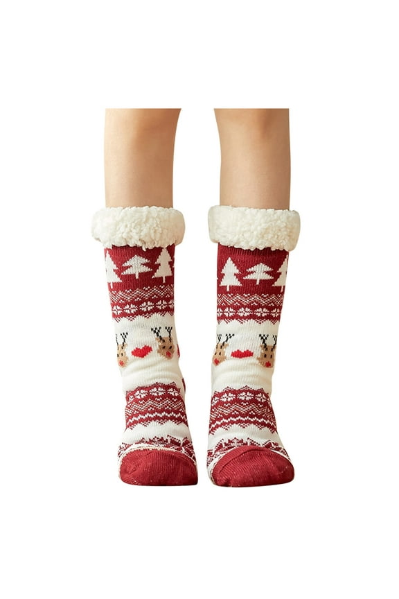 Socks for Women Clearance, Women's Winter Super Soft Warm Fuzzy Fleece-Lined Grippers Slipper Socks Thigh High Stockings, Compression Socks for Women Wine