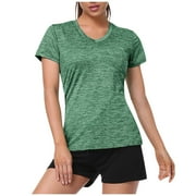 CHARMGO Spring Womens Tops for Women 2024 Clearance, Women V Neck Short Sleeve Moisture Wicking Athletic Shirts Sport Activewear Top, Tops for Women Trendy, Summer Tops for Women 2024 Army Green