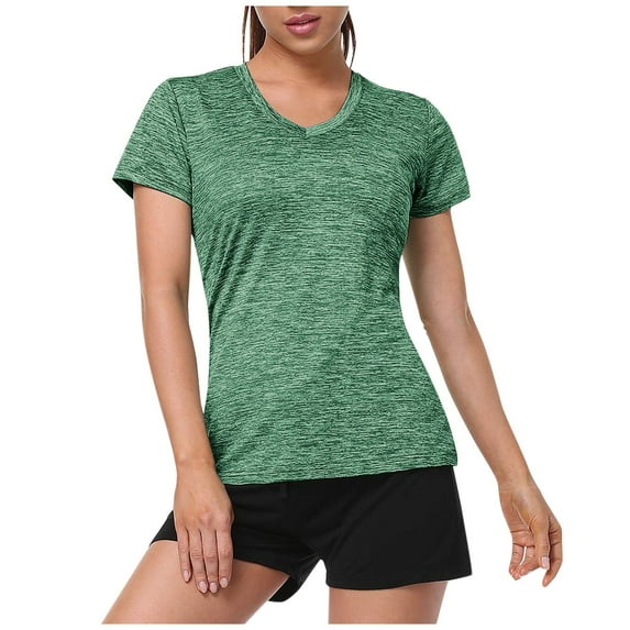 Charmgo Spring Womens Tops for Women 2024 Clearance, Women V Neck Short Sleeve Moisture Wicking Athletic Shirts Sport Activewear Top, Tops for Women Trendy, Summer Tops for Women 2024 Army Green