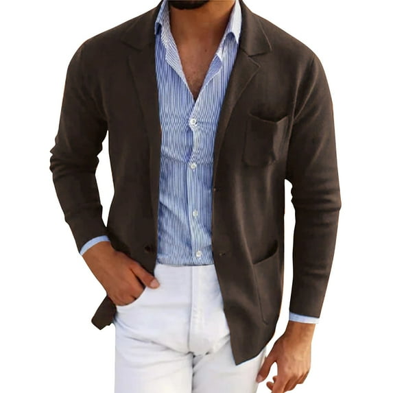 Charmgo Suit Jacket for Men, Men's Autumn Winter Casual Corduroy Slim Fit Long Sleeve Coat Suit Jacket Top Winter Jacket for Men, Formal Jackets for Men Coffee XXXL