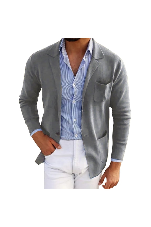 Suit Jacket for Men, Men's Autumn Winter Casual Corduroy Slim Fit Long Sleeve Coat Suit Jacket Top Winter Jacket for Men, Formal Jackets for Men Grey L