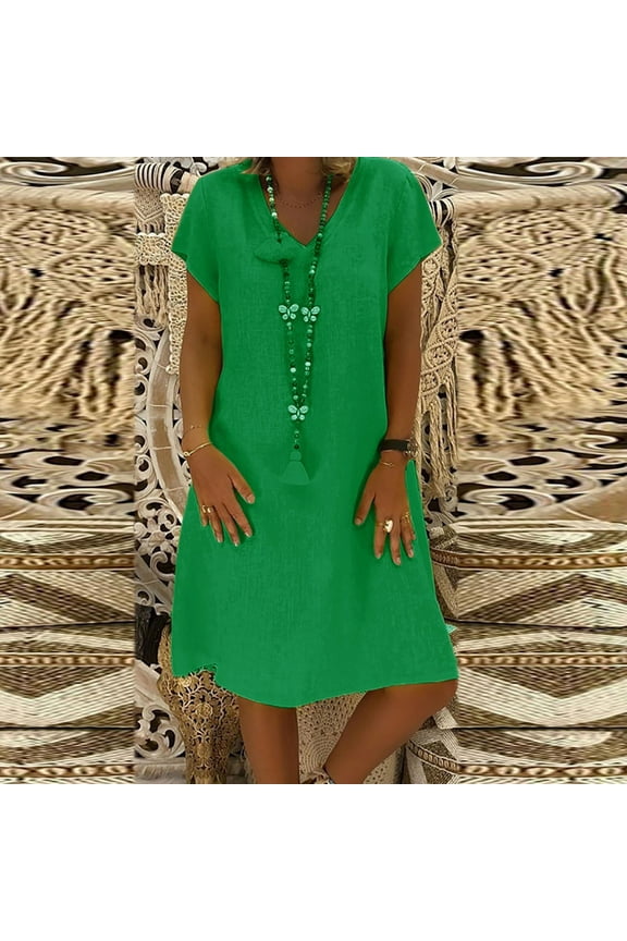Summer Dresses for Women, 2024 Women Summer Feminino Vestido T-Shirt Cotton Casual Plus Size Ladies Dress Midi Dresses for Women, Sundresses for Women 2024 Grass Green XXL