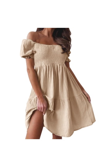 beige flared dress Aspley Flare Cuff Waist Tie Dress Beige main image 1