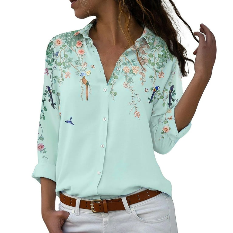Charmgo Summer Tops Clearance, Women's Floral Print Button Down