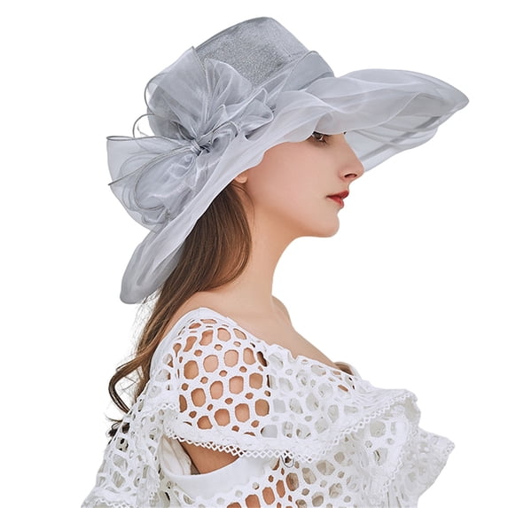 Charmgo Sun Hats for Women Clearance, Spring Summer Mesh Sunshade Hat Flower Temperament Wedding Dress Hat Sun Wide Brim Hat Fashion Hat for Woman Trucker Hats Women, Hats for Men Grey One size