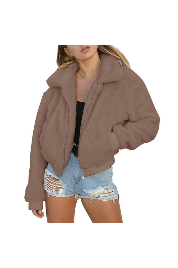 Sweaters for Women, Women Autumn Winter Solid Plush Warm Casual Fleece Jacket Knit Sweater for Women, Cardigan Sweaters for Women Khaki M