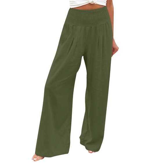 Charmgo Sweatpants Women Clearance, Linen Pants for Women High Waisted Wide Leg Loose Fit Palazzo Pants Casual Beach Trendy Trouses with Two Pockets Work Pants Women Cargo Pants Women Army Green