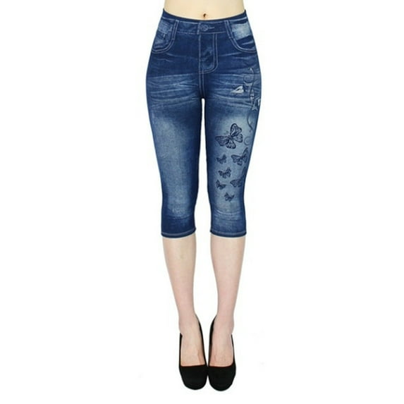 Charmgo Sweatpants Women Clearance, Seven Elastic Women's Hollow Out Printed High Waist Jean Like Pants Pants Work Pants Women Cargo Pants Women Blue