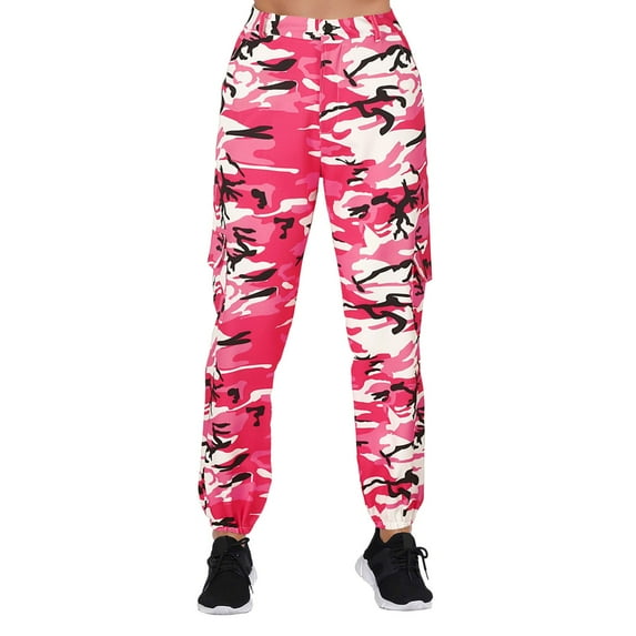 Charmgo Sweatpants Women Clearance, Women Camo Pants Cargo Trousers Camouflage Pants Elastic Waist Casual Multi Outdoor Jogger Pants with Pocket Work Pants Women Cargo Pants Women Red