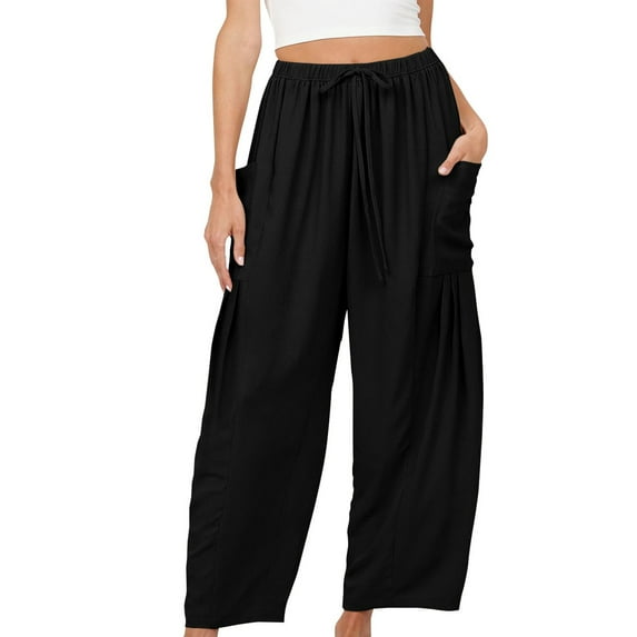 Charmgo Sweatpants Women Clearance, Women's Spring Summer Casual Wide Leg Pants High Waisted Drawstring Loose Long Belt Pocket Pants Dress Pants Women Palazzo Pants for Women Black