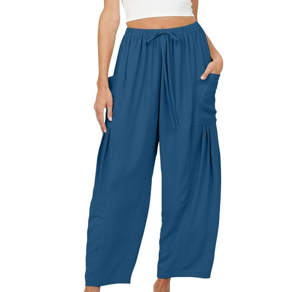 Charmgo Sweatpants Women Clearance, Women's Spring Summer Casual Wide Leg Pants High Waisted Drawstring Loose Long Belt Pocket Pants Work Pants Women Cargo Pants Women Blue