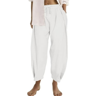 Charmgo Sweatpants Women Clearance, Womens Casual Solid Color Loose Pockets Elastic Belt Waist Pants Long Trousers Work Pants Women Cargo Pants Women White