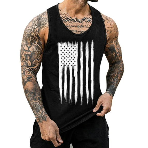 Charmgo Tank Tops Men, Mens Summer Independence Day Print Tank Top Breathable Large Size Casual Sleeveless Top Loose Partial Print Tank Top 4Th Of July Shirts for Men, Mens Shirts Black L