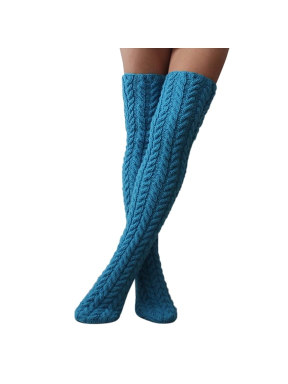 Thigh High Stockings for Womens Cable Knit Long Socks Over Knee Thigh Stocking Leg Warmers Heated Socks Fluffy Socks Women Fuzzy Socks Thermal Socks Thigh High Socks for Women Blue