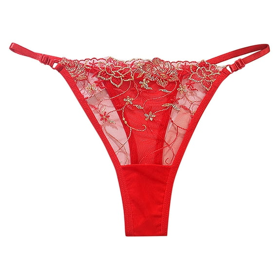 Charmgo Thongs for Women Clearance, Womens Large Size Womens Embroidered Hollow Mesh Seductive Womens Thong Panties Womens Underwear, G String Thongs for Women Red
