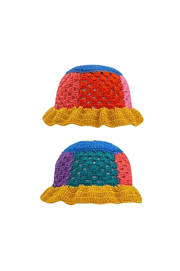 Trucker Hat Clearance, Crochet Bucket Hat for Women Knit Cap Handmade Foldable Floppy Beach Hat Fashion Cute Striped Floral Fishing Hat Bucket Hat Baseball Cap, Sun Hats for Women Orange