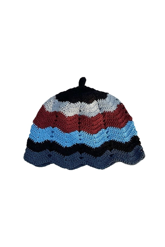 Trucker Hat Clearance, Crochet Bucket Hat for Women Knit Cap Handmade Foldable Floppy Beach Hat Fashion Cute Striped Floral Fishing Hat Bucket Hat Baseball Cap, Sun Hats for Women Dark Blue