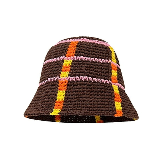 Charmgo Trucker Hat Clearance, Crochet Bucket Hat for Women Knit Cap Handmade Foldable Floppy Beach Hat Fashion Cute Striped Floral Fishing Hat Bucket Hat Baseball Cap, Sun Hats for Women Coffee