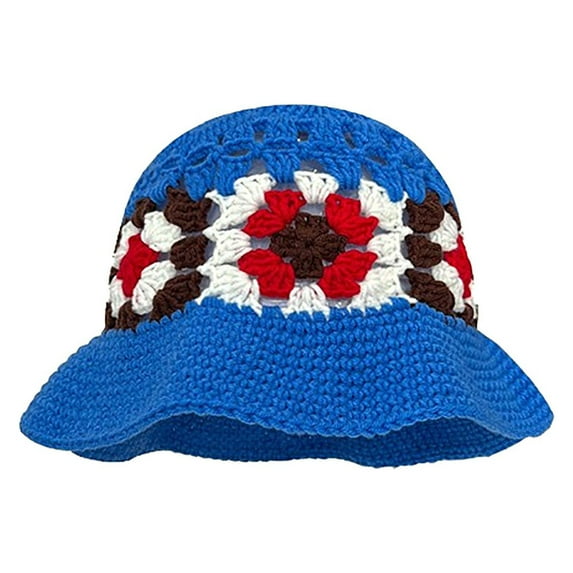 Charmgo Trucker Hat Clearance, Japanese Vintage Hollow Flowers Handmade Knitted Pot Hat Women's Autumn and Winter Sweet All Wool Hat Show Face Small Bucket Hat Baseball Cap, Sun Hats for Women Blue2