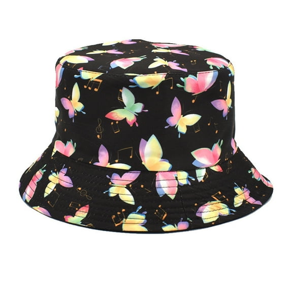 Charmgo Trucker Hat Clearance, Men and Women Casual Summer Printed Outdoor Double Sided Flat Top Sunshade Bucket Hat Bucket Hat Baseball Cap, Sun Hats for Women Black