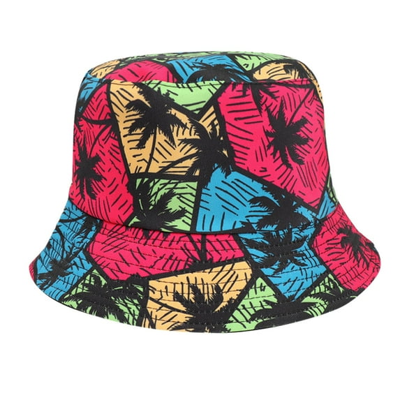 Charmgo Trucker Hat Clearance, Unisex Fashion Double Sided Climbing Bucket Hat Reversible Coconut Tree and Flowers Printed Fisherman Cap Packable Outdoor Sun Hats Bucket Hat Baseball Cap E