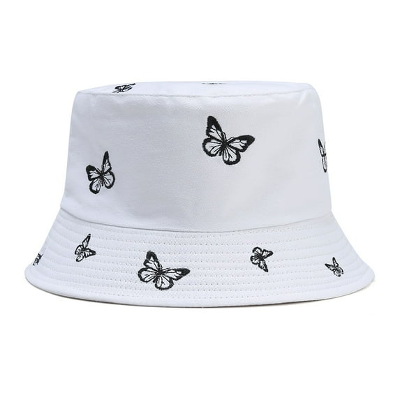 Charmgo Trucker Hat Clearance, Women Butterfly Embroidery Double-Sided Fisherman Hat Sun Hat Bucket Hat Baseball Cap, Sun Hats for Women White