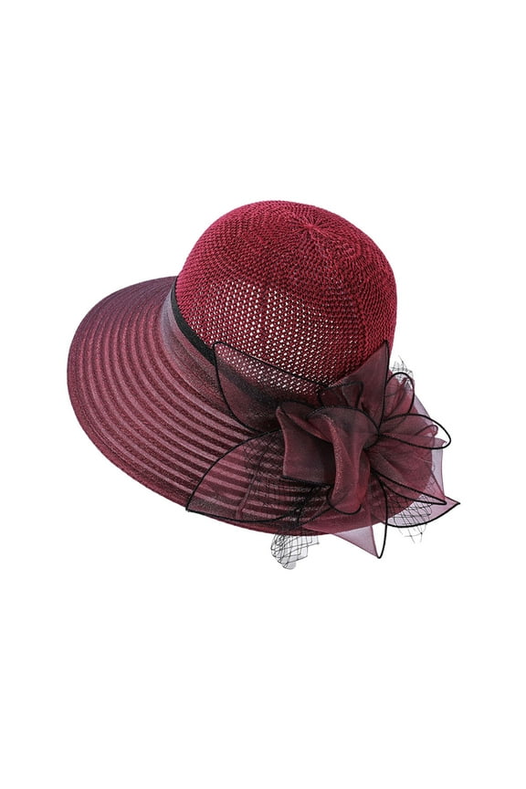 Bucket Hat Clearance, Women Hat Bridal Wedding Church Tea Party Wide Brim Summer Sun Cap Trucker Hats Women, Hats for Men Wine One size