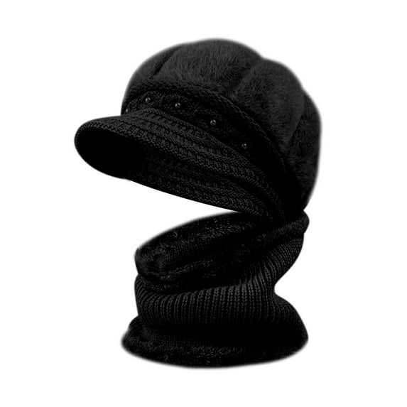 Charmgo Trucker Hat Clearance, Women's Knitted Warm Basin Hat Padded Cotton Hat Plush Hat + Scarf Two Piece Set Bucket Hat Baseball Cap, Sun Hats for Women Black