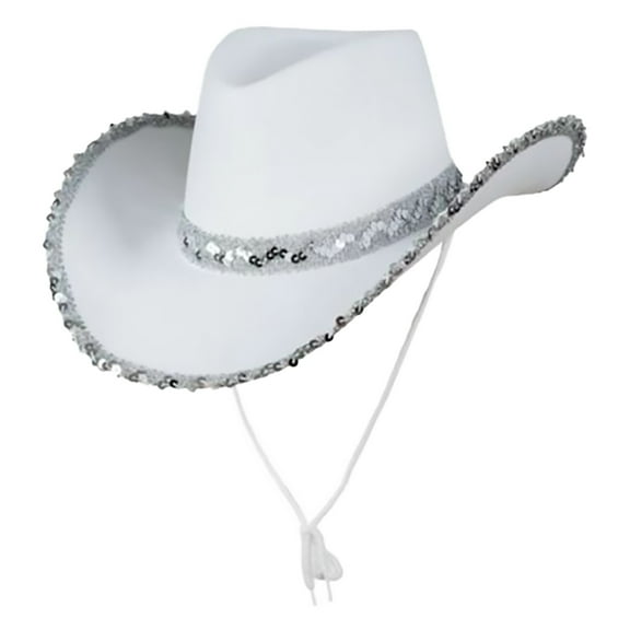 Charmgo Trucker Hat Clearance, Women's Masquerade Party Silver Trimmed Cowboy Hat Silver Trimmed Western Cowboy Hat Bucket Hat Baseball Cap, Sun Hats for Women White