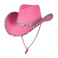 thumbnail image 1 of Charmgo Trucker Hat Clearance, Women's Masquerade Party Silver Trimmed Cowboy Hat Silver Trimmed Western Cowboy Hat Bucket Hat Baseball Cap, Sun Hats for Women Hot Pink, 1 of 4