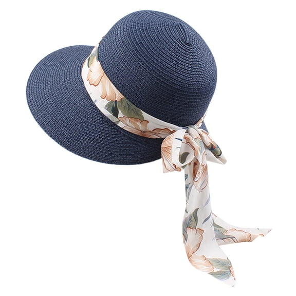 Charmgo Trucker Hat Clearance, Womens Sun Straw Hat Summer Hat Foldable Roll Up Floppy Beach Hats Uv Upf50 Caps Bucket Hat Baseball Cap, Sun Hats for Women Navy