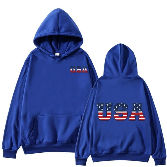 Charmgo USA Hoodies Under $15, Women's Autumn and Winter Hoodie with Pocket American Flag USA Print Loose Casual Hoodie USA Sweatshirt Women, Blue Hoodies for Women S